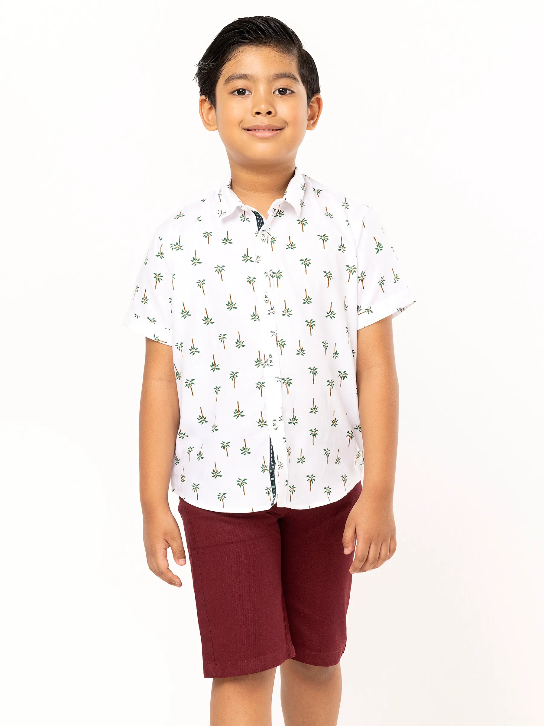 White Printed Cotton Shirt Pant Set